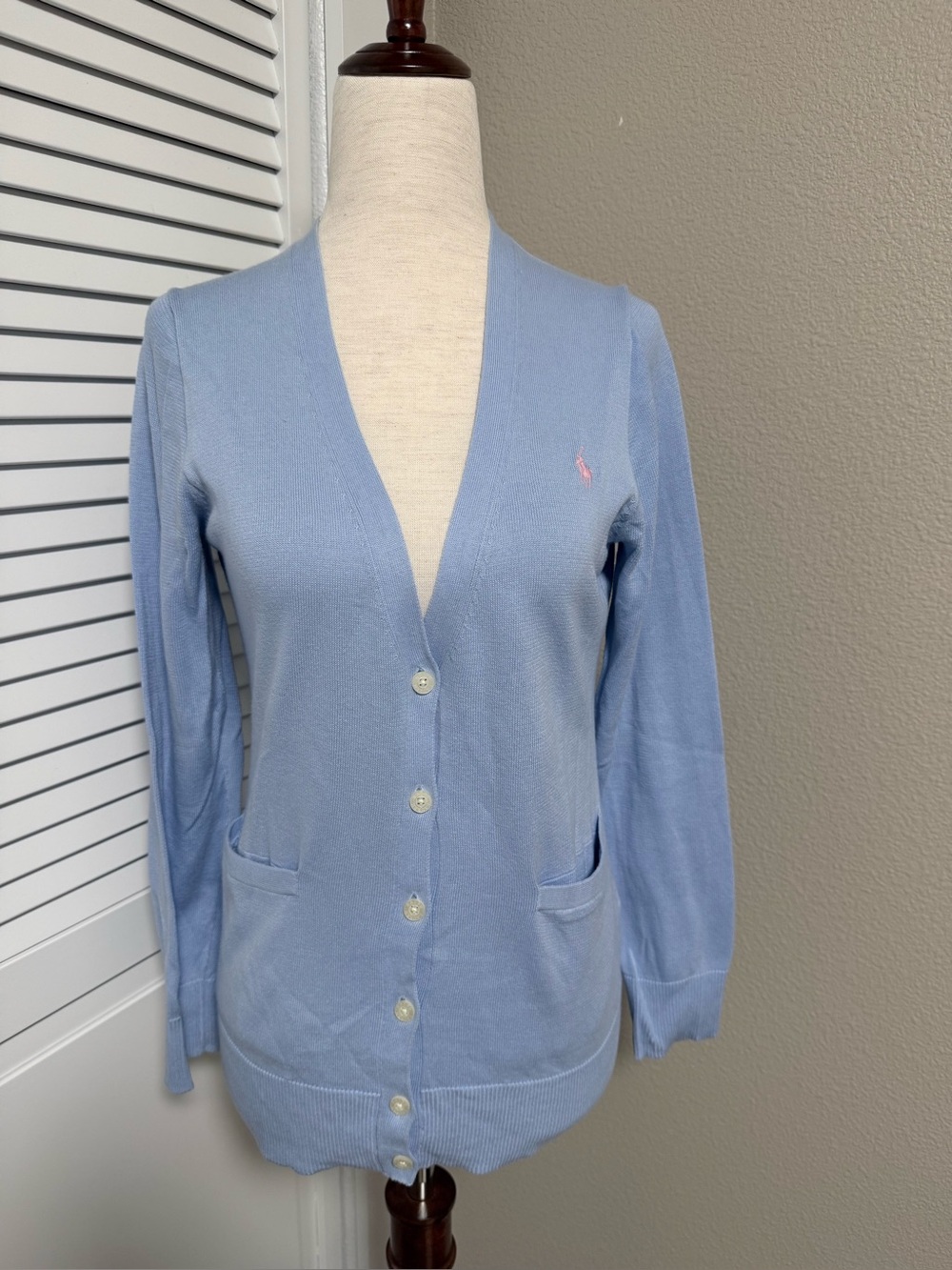 RALPH LAUREN Light Blue V-Neck Button-Front Girls XL Cardigan EUC
